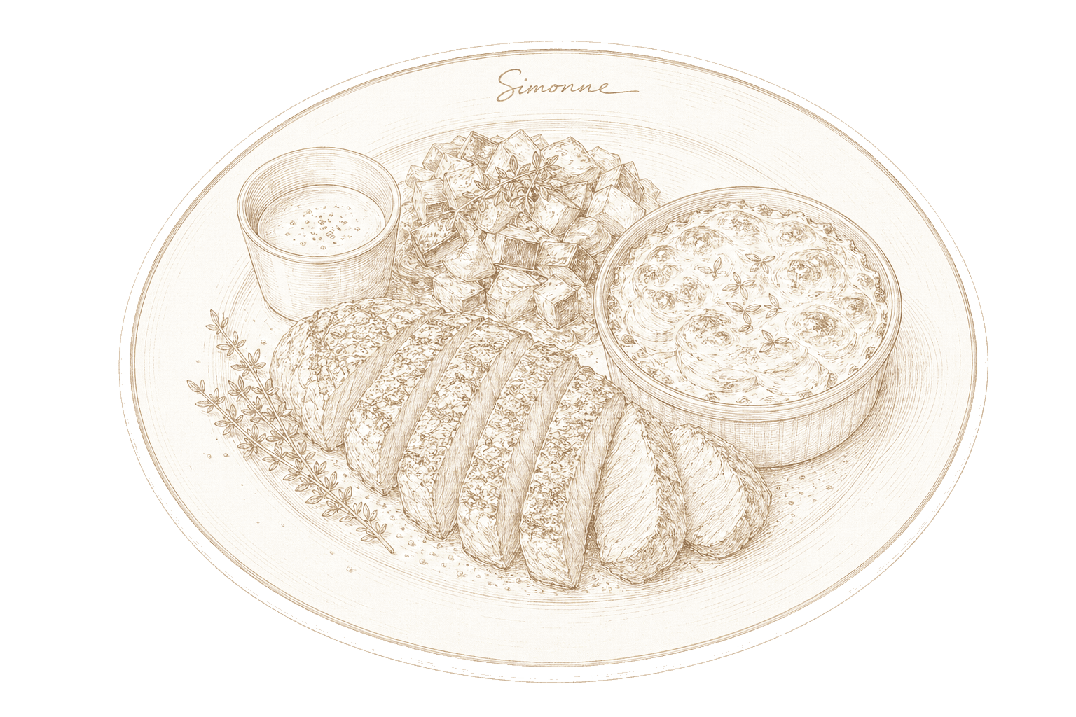Getekende bistro-illustratie van Bistro Simonne